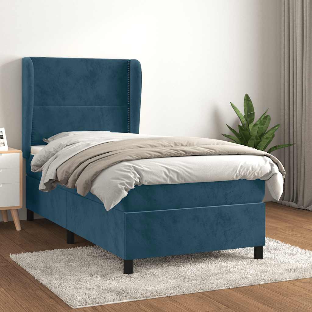 Box spring krevet s madracem tamnoplavi 90x190 cm baršunasti