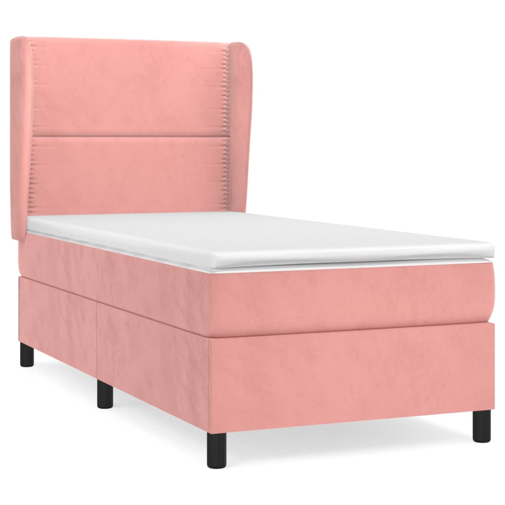 Box spring krevet s madracem ružičasti 90x200 cm baršunasti
