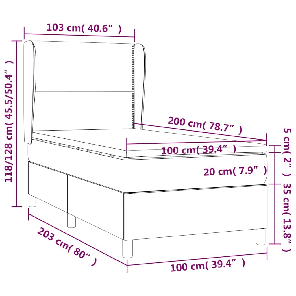 Box spring krevet s madracem tamnoplavi 100x200 cm baršunasti