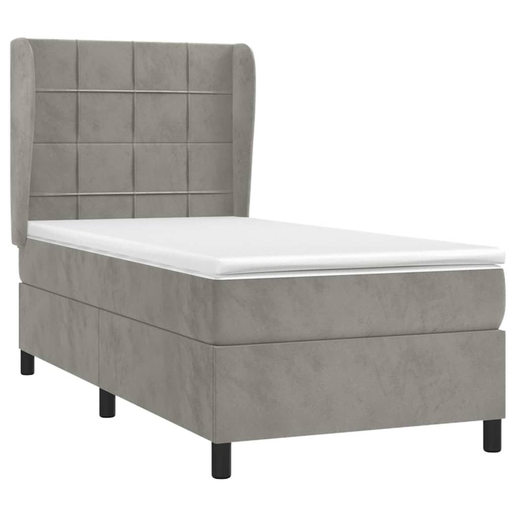 Box spring krevet s madracem svjetlosivi 90x190 cm baršunasti