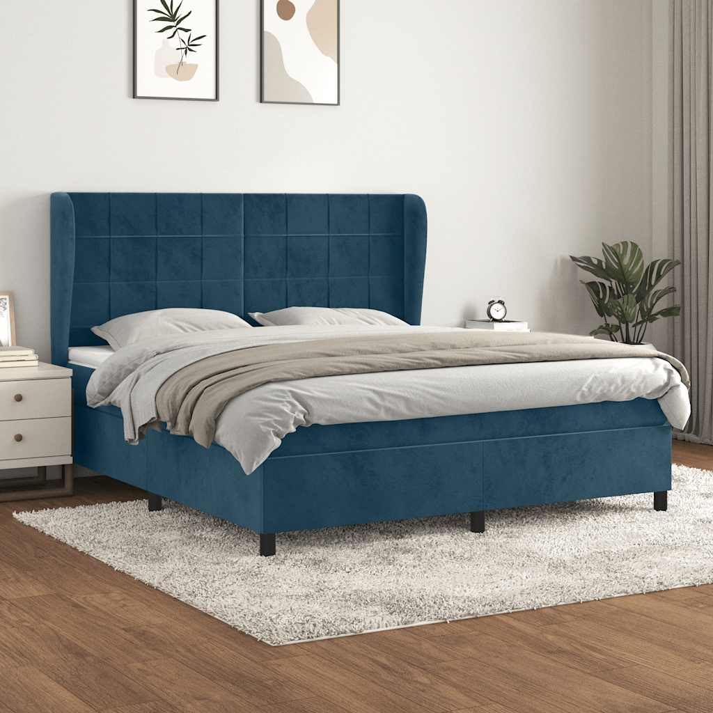 Krevet s oprugama i madracem tamnoplavi 180x200 cm baršunasti