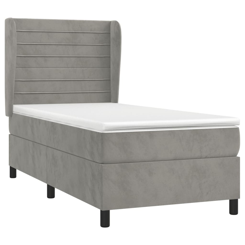 Box spring krevet s madracem svjetlosivi 90x190 cm baršunasti