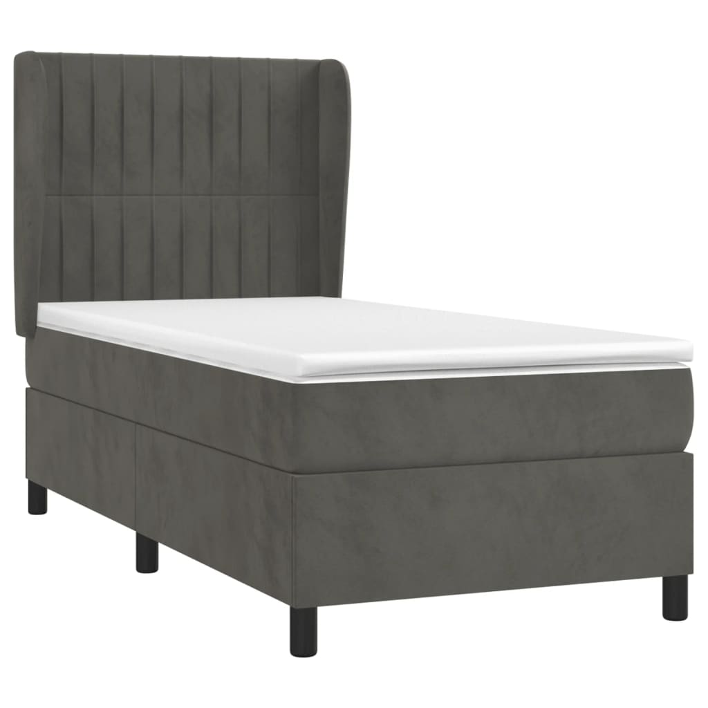 Box spring krevet s madracem tamnosivi 90x190 cm baršunasti