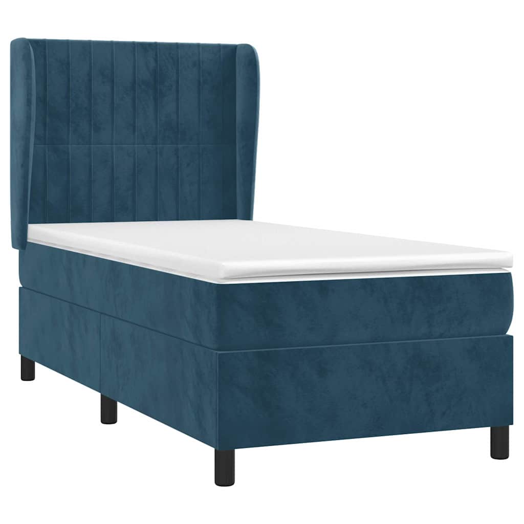 Box spring krevet s madracem tamnoplavi 90x200 cm baršunasti