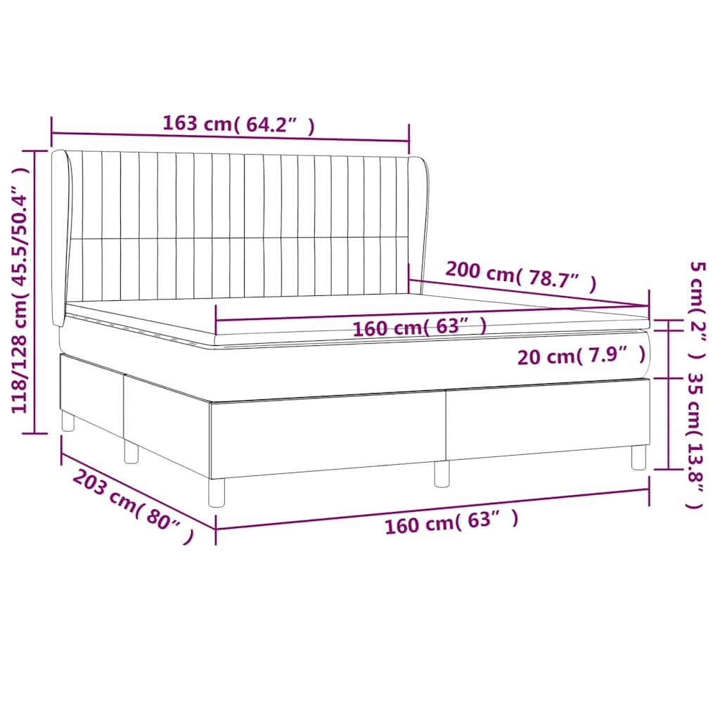 Krevet s oprugama i madracem tamnoplavi 160x200 cm baršunasti