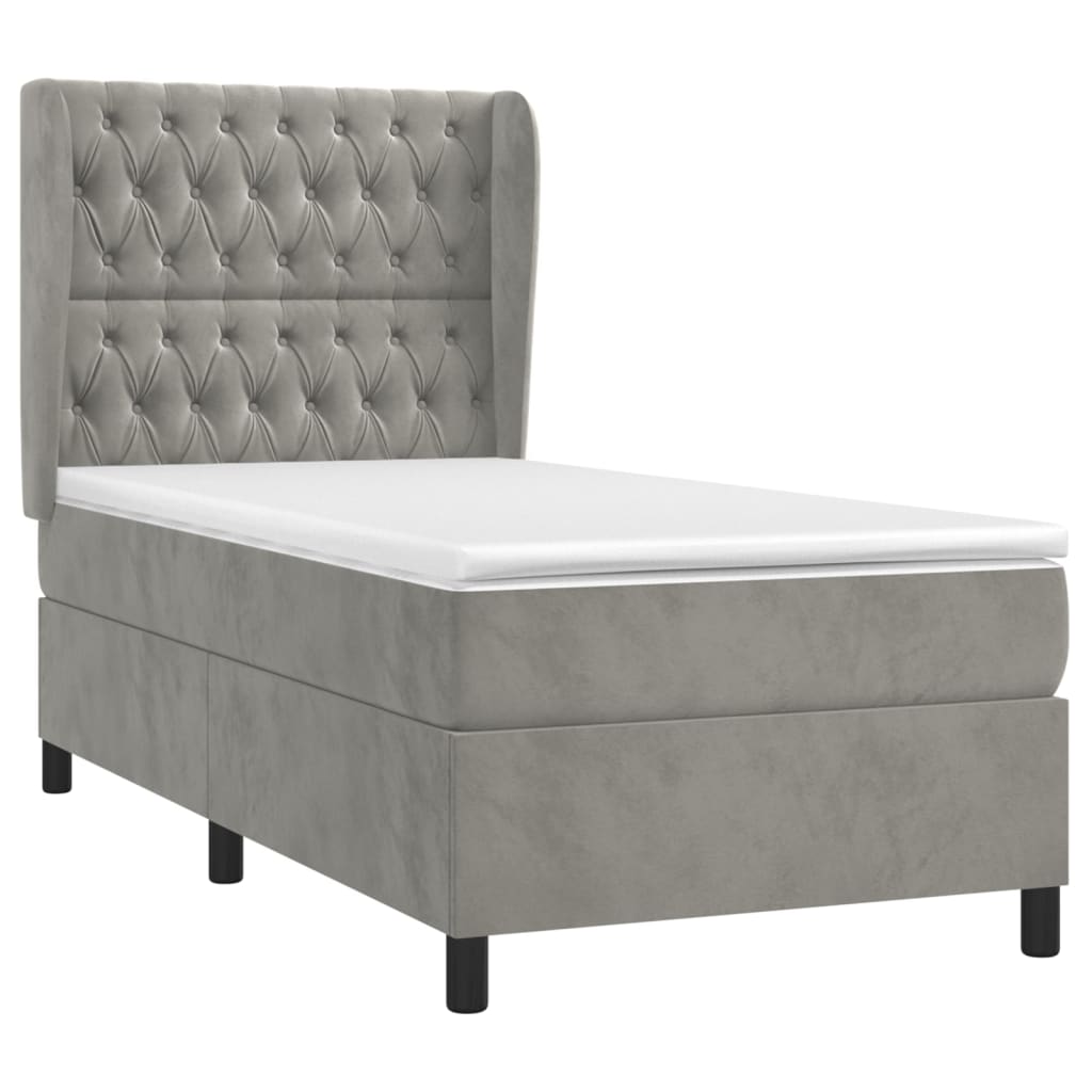 Box spring krevet s madracem svjetlosivi 90x190 cm baršunasti