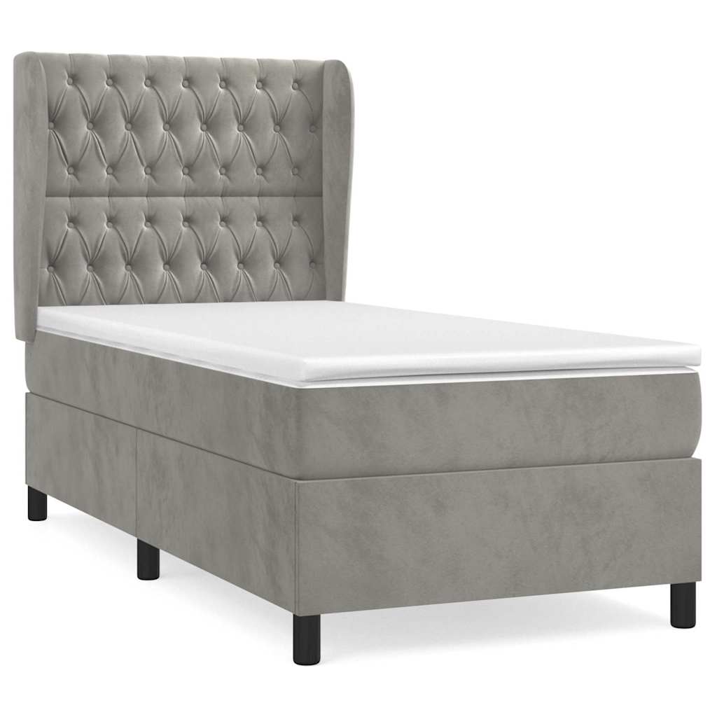 Box spring krevet s madracem svjetlosivi 100x200 cm baršunasti