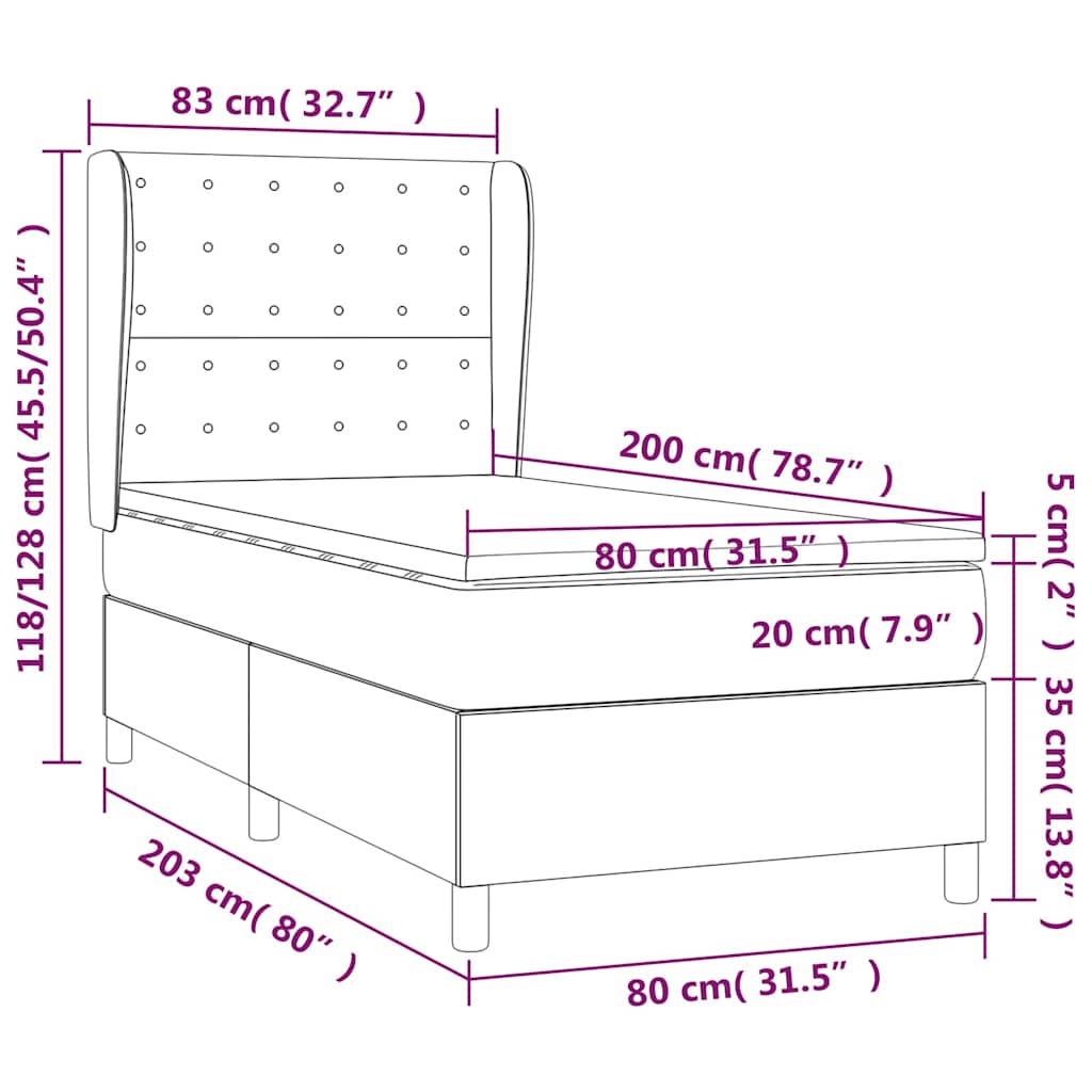 Box spring krevet s madracem svjetlosivi 80 x 200 cm baršunasti