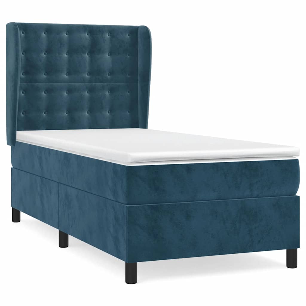 Box spring krevet s madracem tamnoplavi 90x200 cm baršunasti