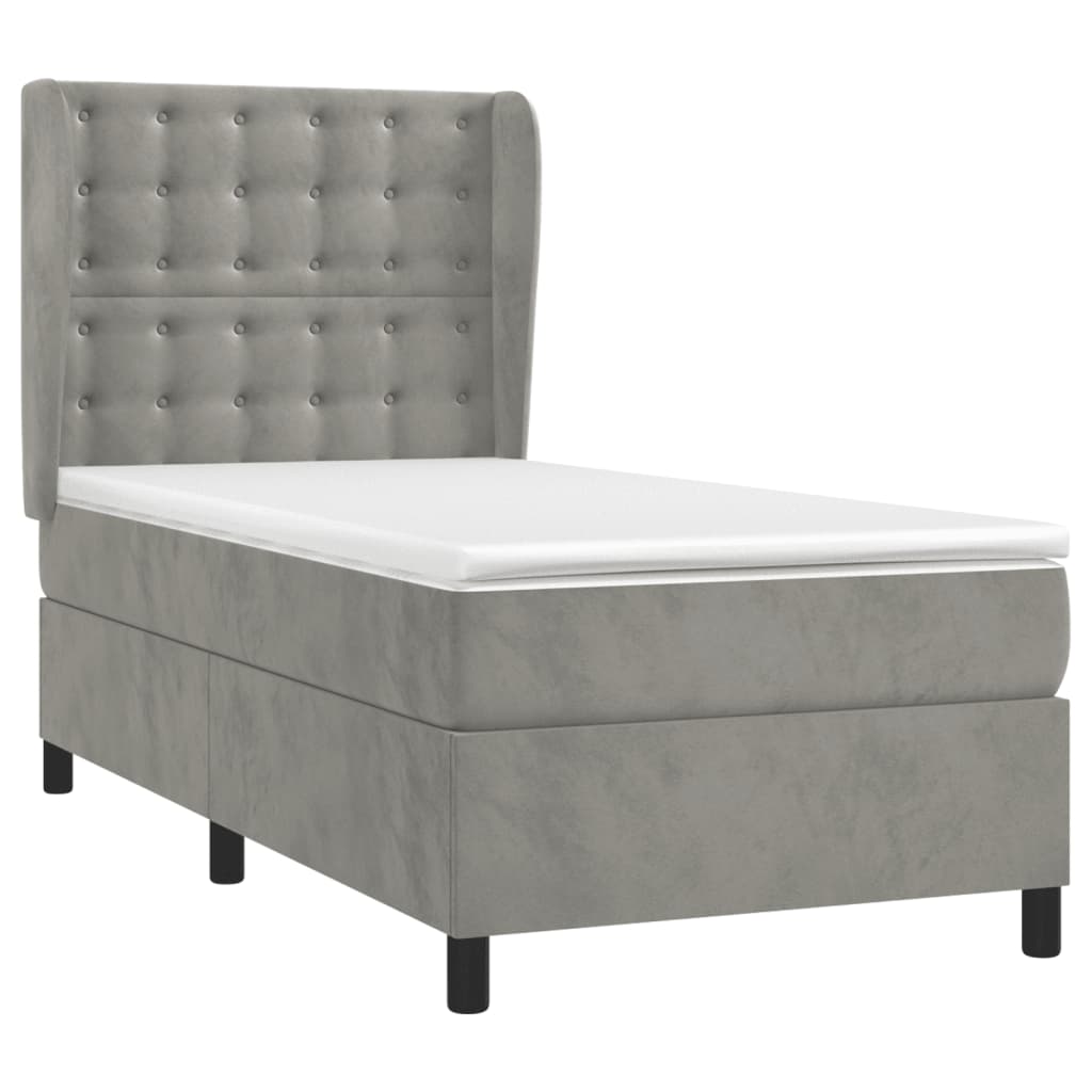 Box spring krevet s madracem svjetlosivi 100x200 cm baršunasti