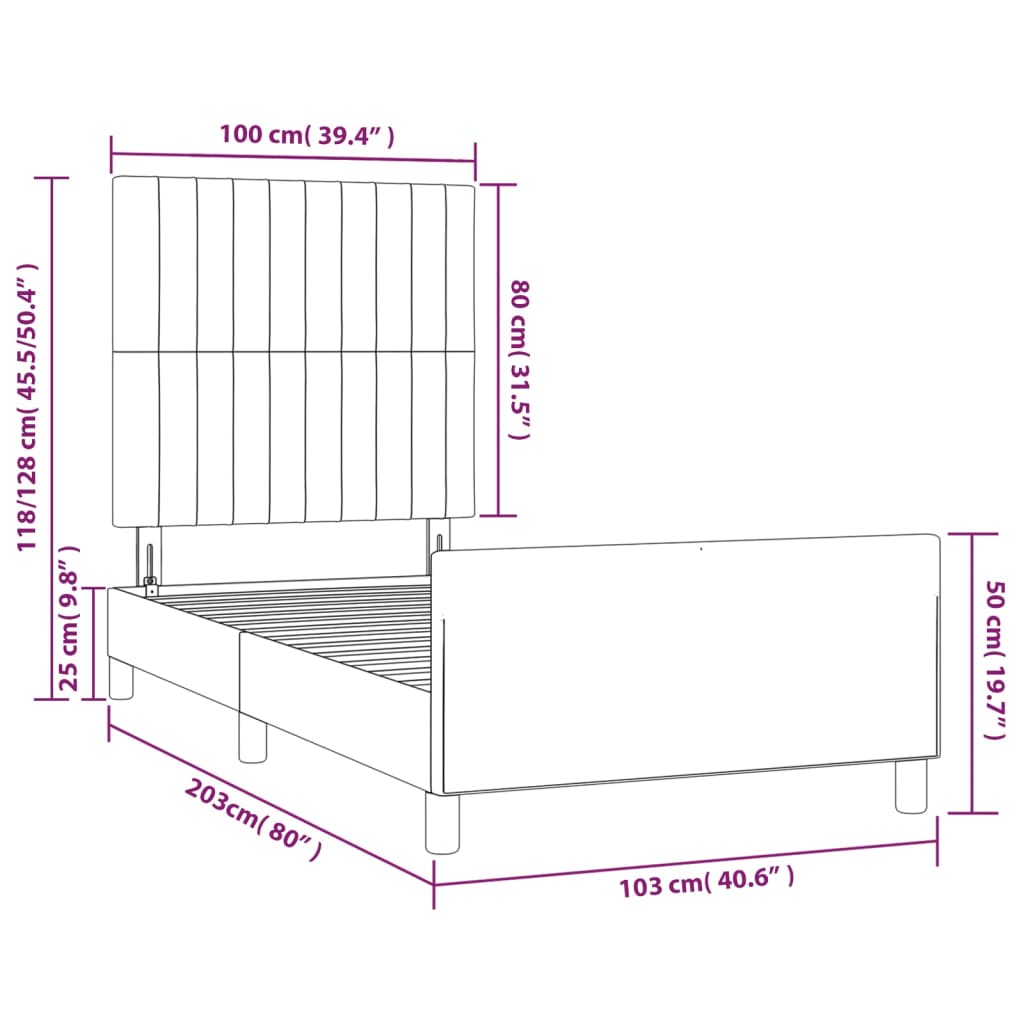 Okvir kreveta bez madraca tamnosivi 100x200 cm od tkanine
