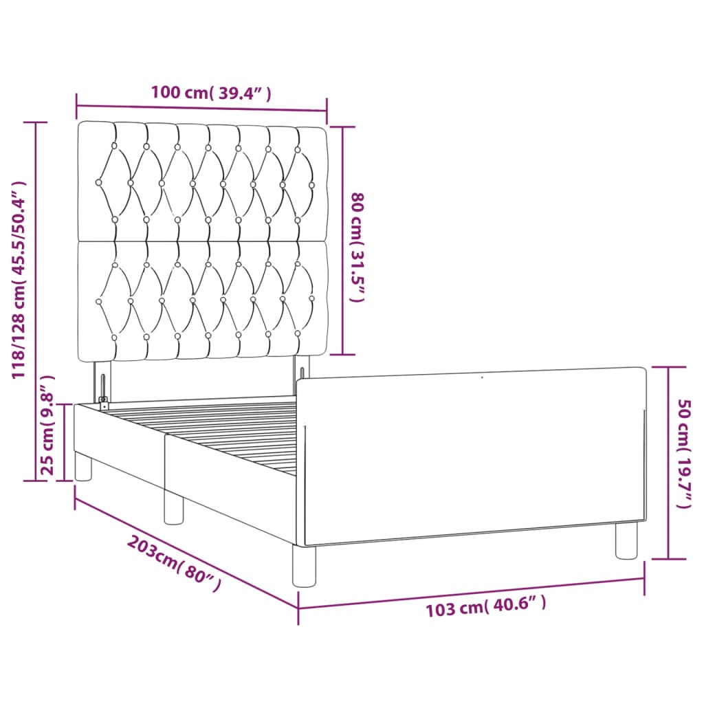 Okvir za krevet bez madraca krem 100 x 200 cm od tkanine