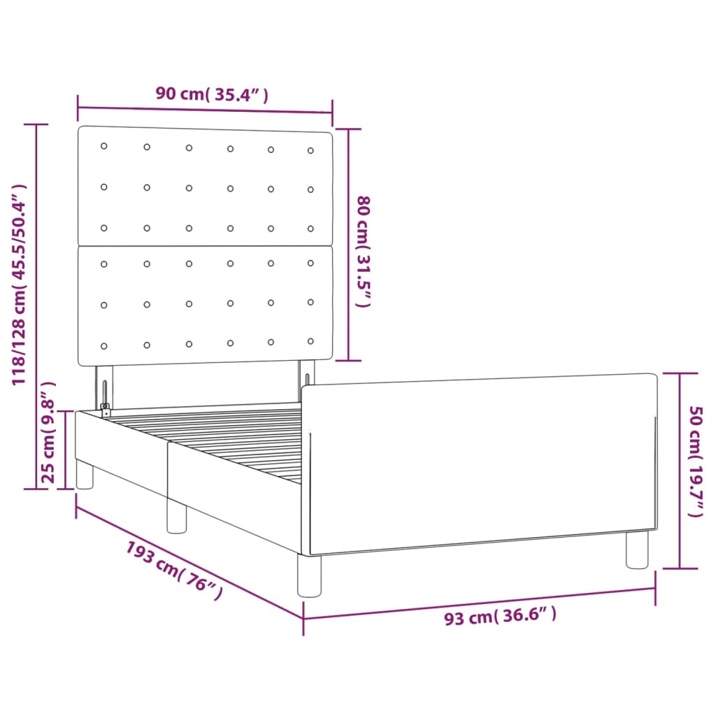 Okvir za krevet s uzglavljem krem 90x190 cm od tkanine