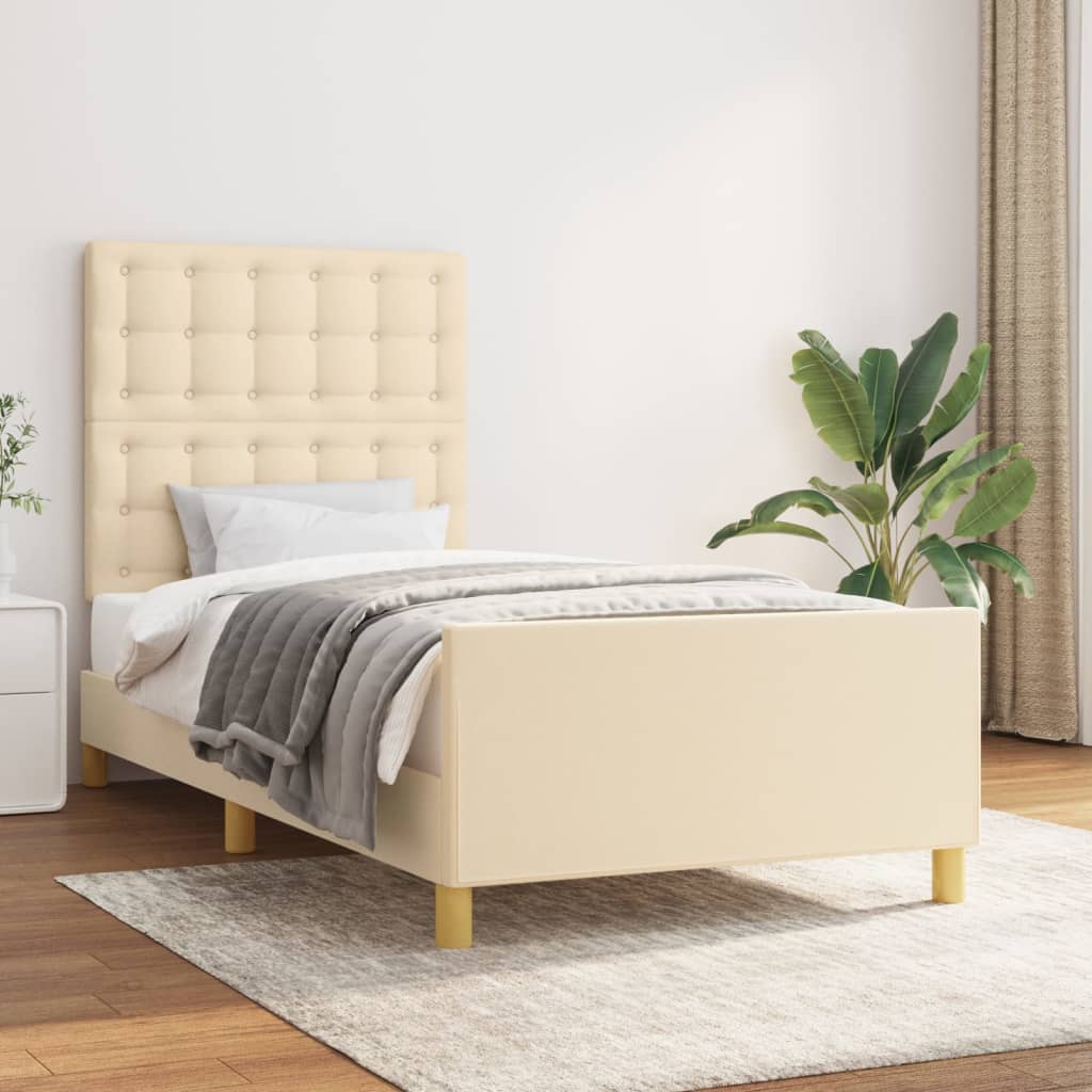 Okvir za krevet s uzglavljem krem 90x190 cm od tkanine