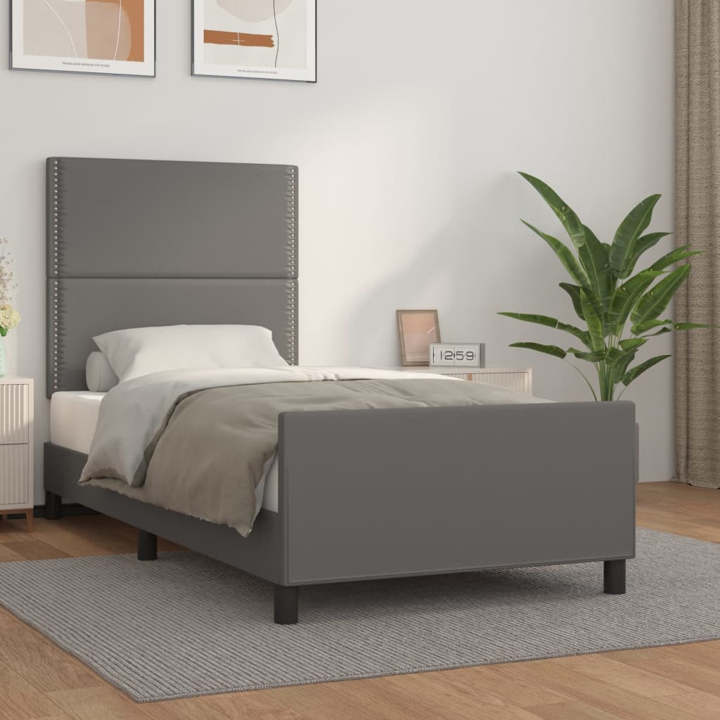 Okvir za krevet s uzglavljem sivi 90x190 cm od umjetne kože