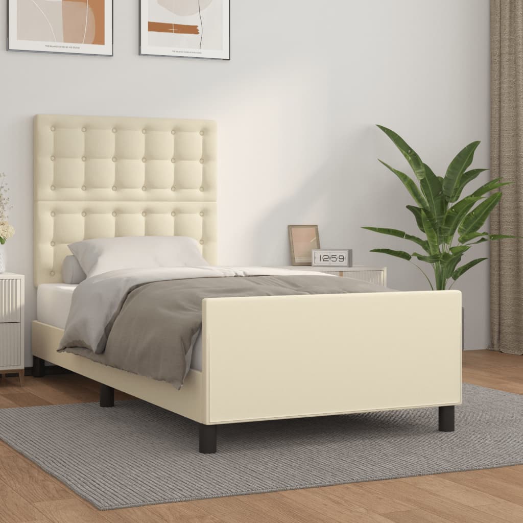 Okvir za krevet s uzglavljem krem 90x200 cm od umjetne kože