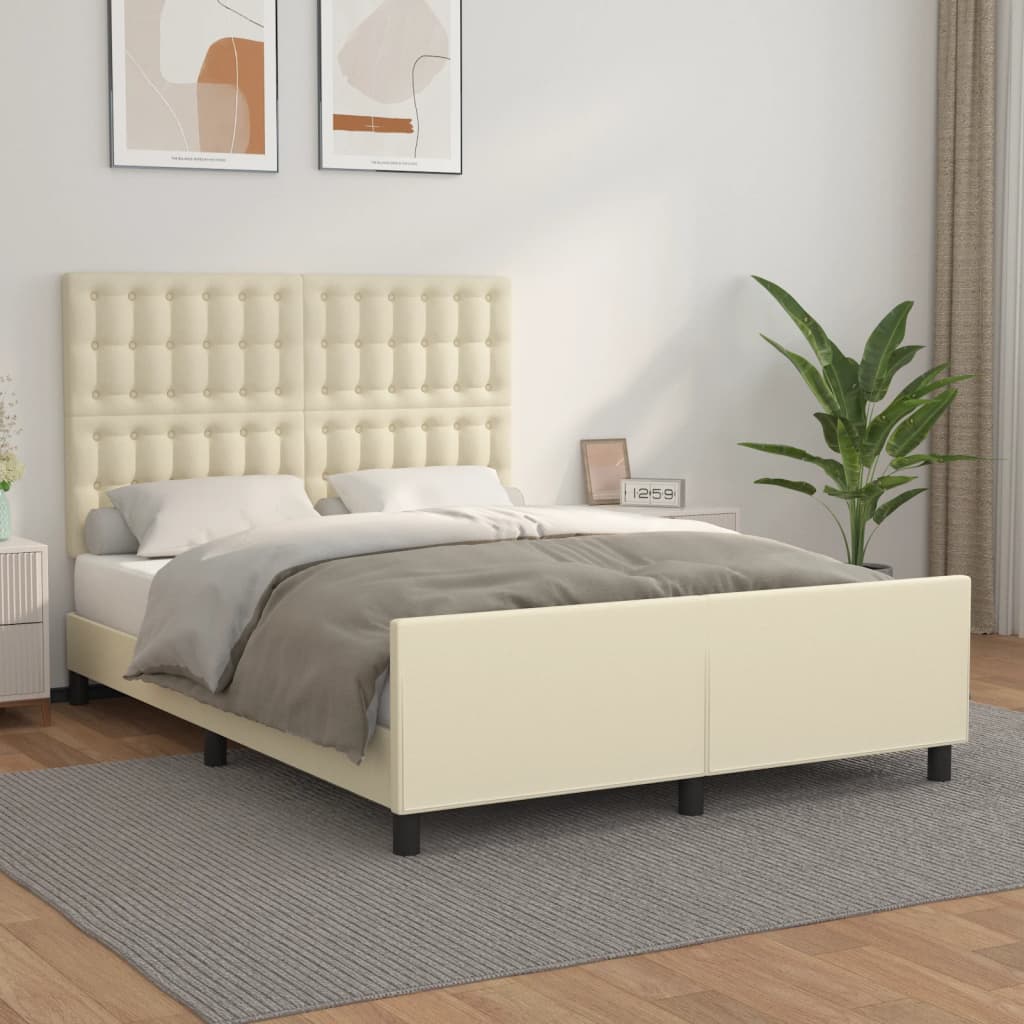 Okvir za krevet s uzglavljem krem 140x190 cm od umjetne kože