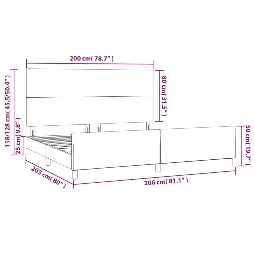 Okvir za krevet bez madraca crni 200x200 cm baršunasti