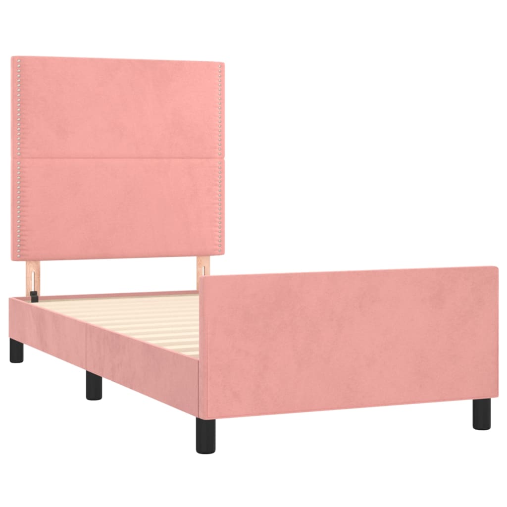Okvir za krevet s uzglavljem ružičasti 90x190 cm baršunasti