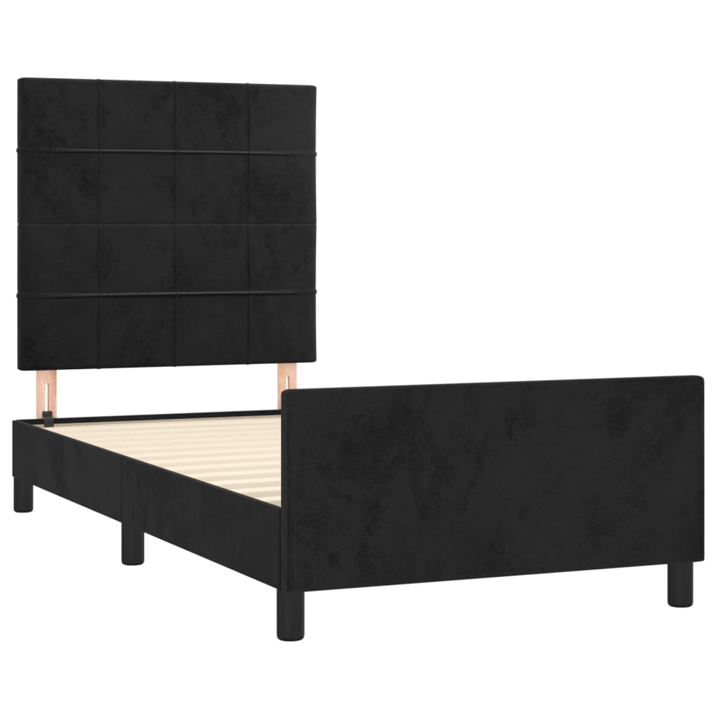 Okvir za krevet s uzglavljem crni 90x190 cm baršunasti