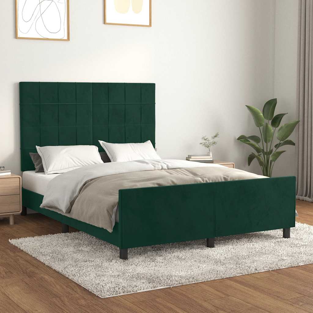 Okvir za krevet bez madraca tamnozeleni 140x190 cm baršunasti