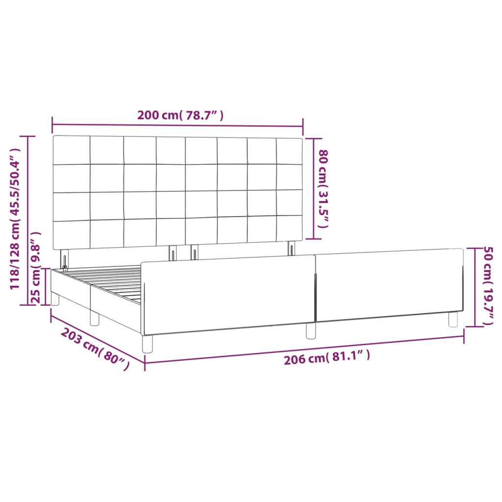 Okvir za krevet bez madraca crni 200x200 cm baršunasti