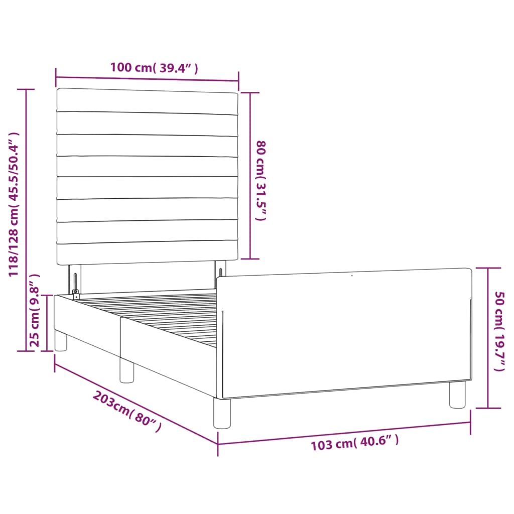 Okvir kreveta bez madraca svjetlosivi 100x200 cm baršunasti