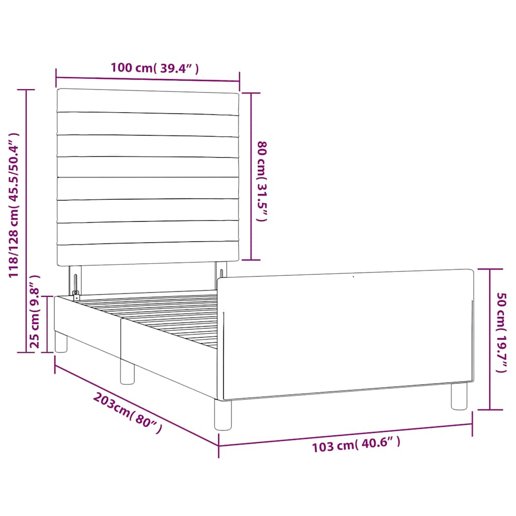 Okvir za krevet bez madraca tamnozeleni 100x200 cm baršunasti