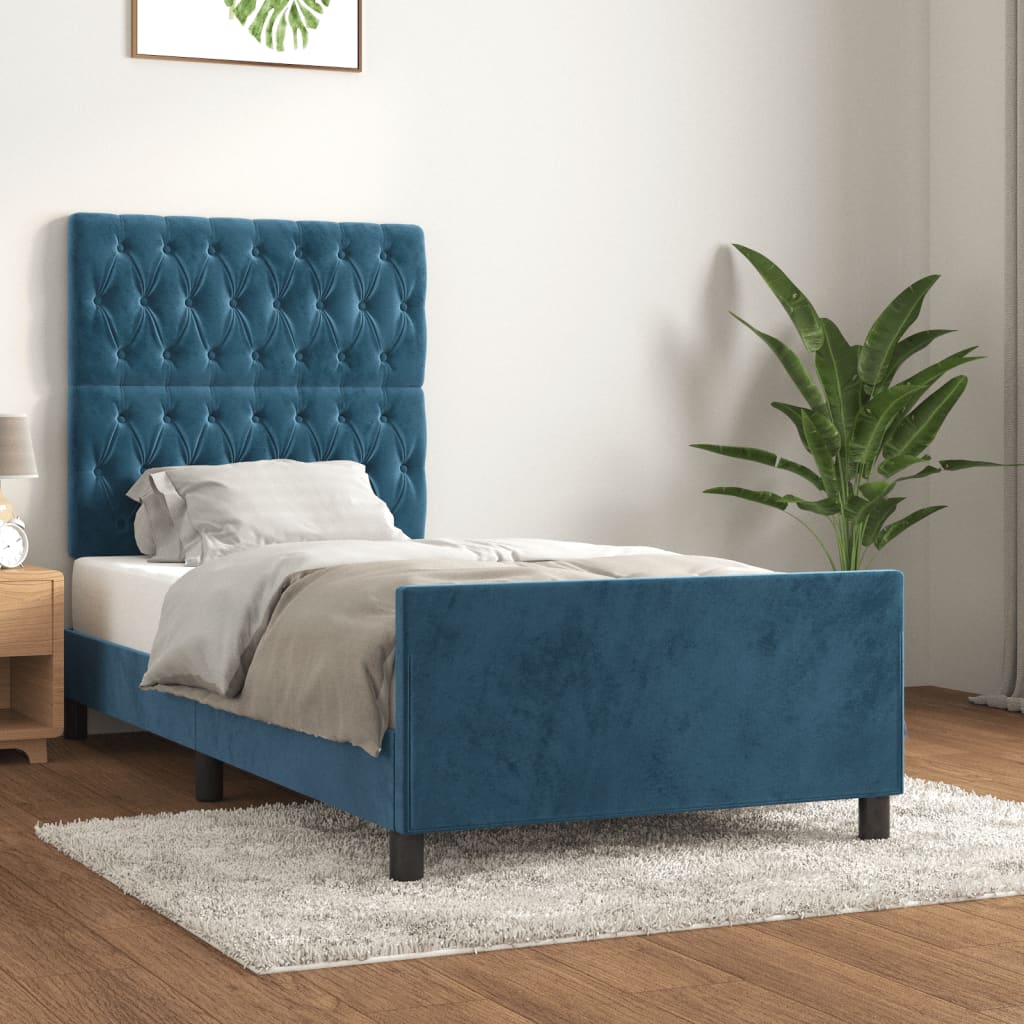 Okvir za krevet bez madraca tamnoplavi 90x200 cm baršunasti