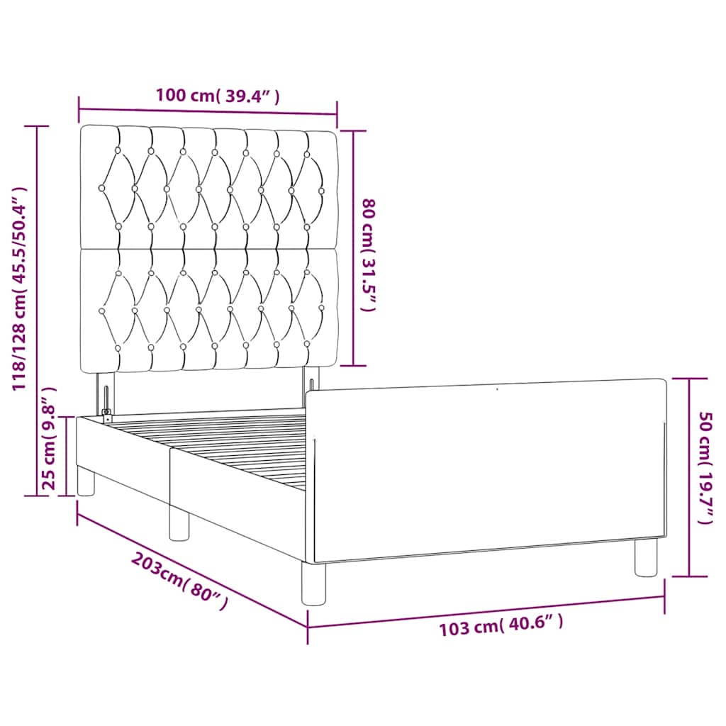Okvir za krevet bez madraca tamnoplavi 100x200 cm baršunasti