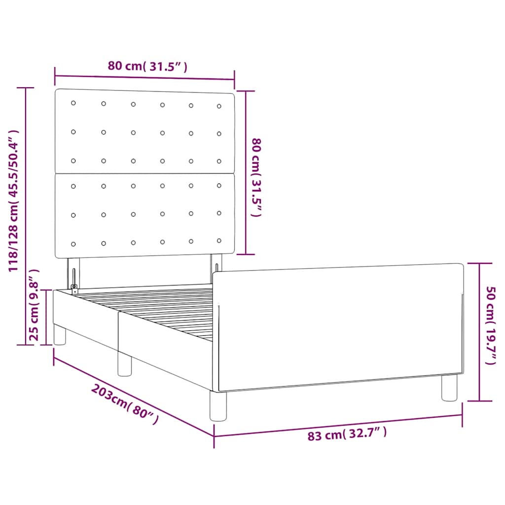 Okvir za krevet bez madraca tamnozeleni 80 x 200 cm baršunasti