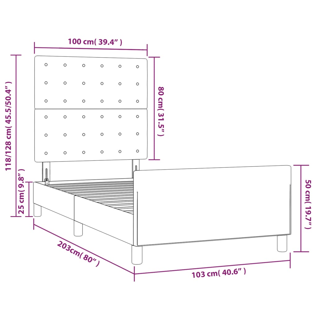 Okvir za krevet bez madraca crni 100x200 cm baršunasti