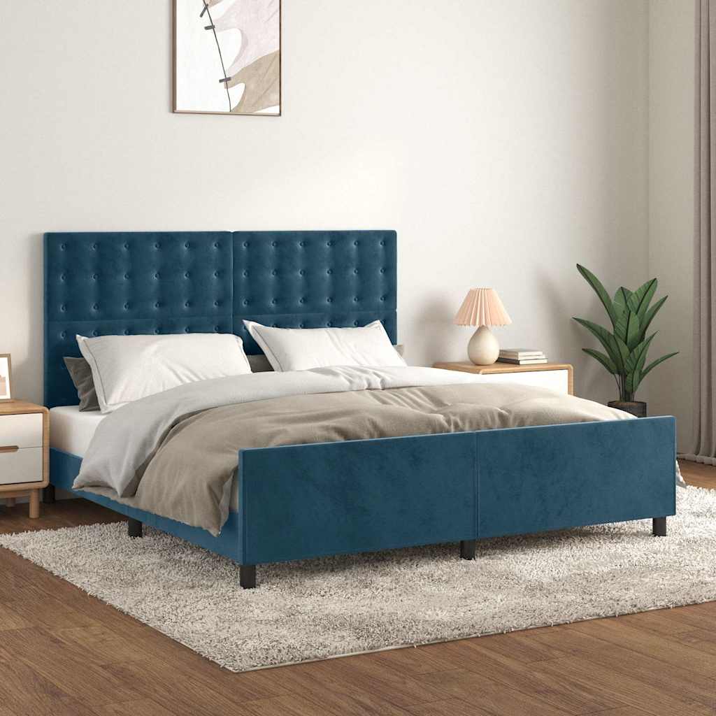 Okvir za krevet s uzglavljem tamnoplavi 180x200 cm baršunasti