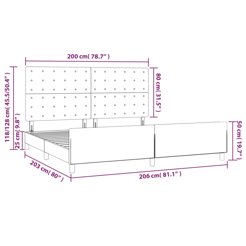 Okvir za krevet bez madraca crni 200x200 cm baršunasti
