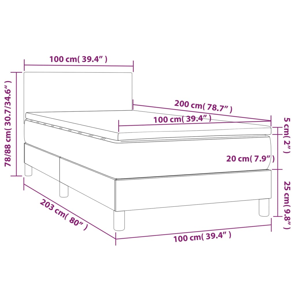 Krevet s oprugama i madracem krem 100 x 200 cm od tkanine