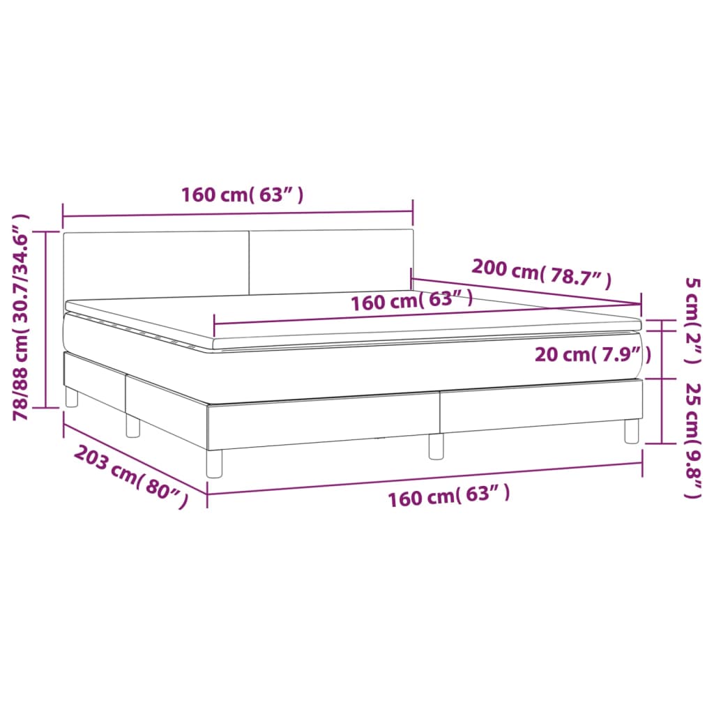 Krevet s oprugama i madracem krem 160x200 cm od tkanine