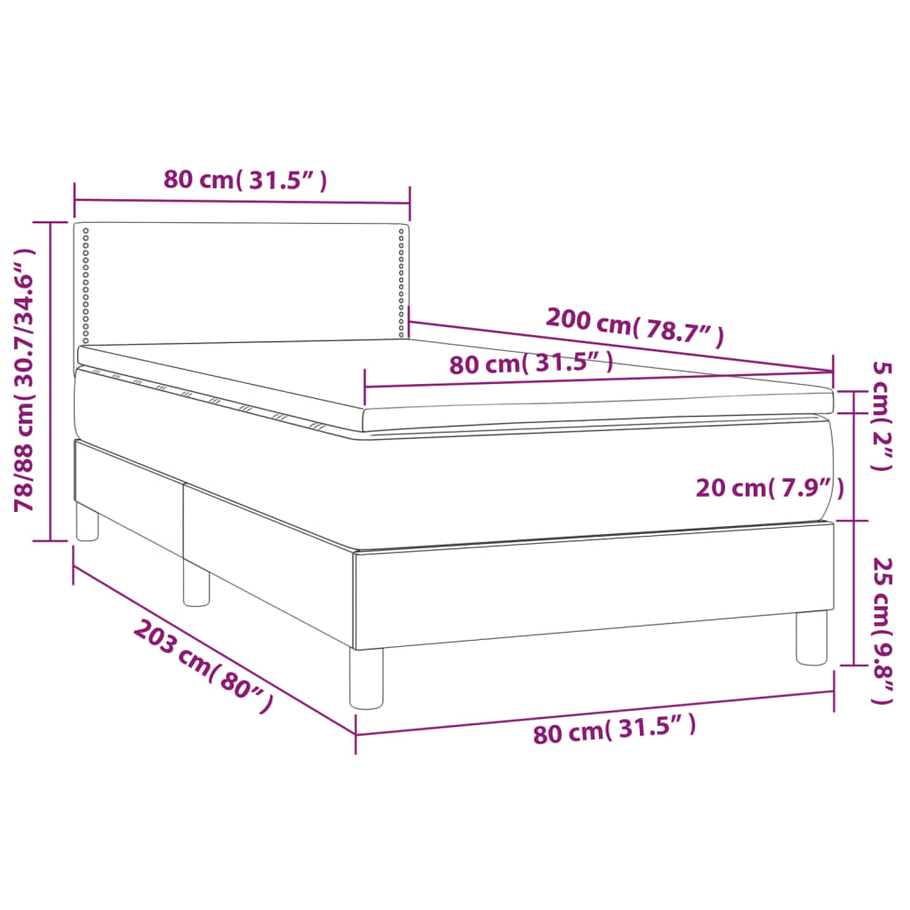 Box spring krevet s madracem crni 80 x 200 cm od tkanine