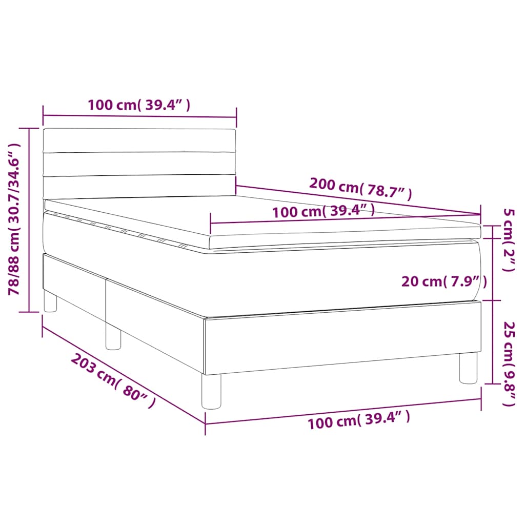 Krevet s oprugama i madracem krem 100 x 200 cm od tkanine