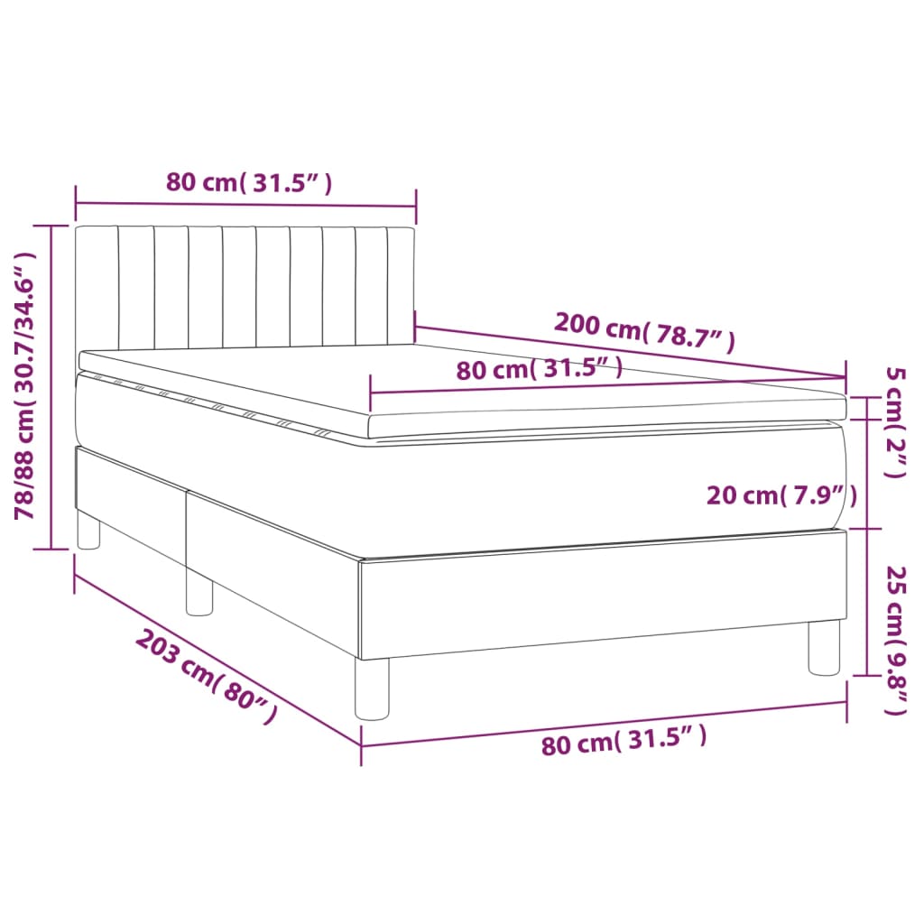 Krevet s oprugama i madracem plavi 80x200 cm od tkanine