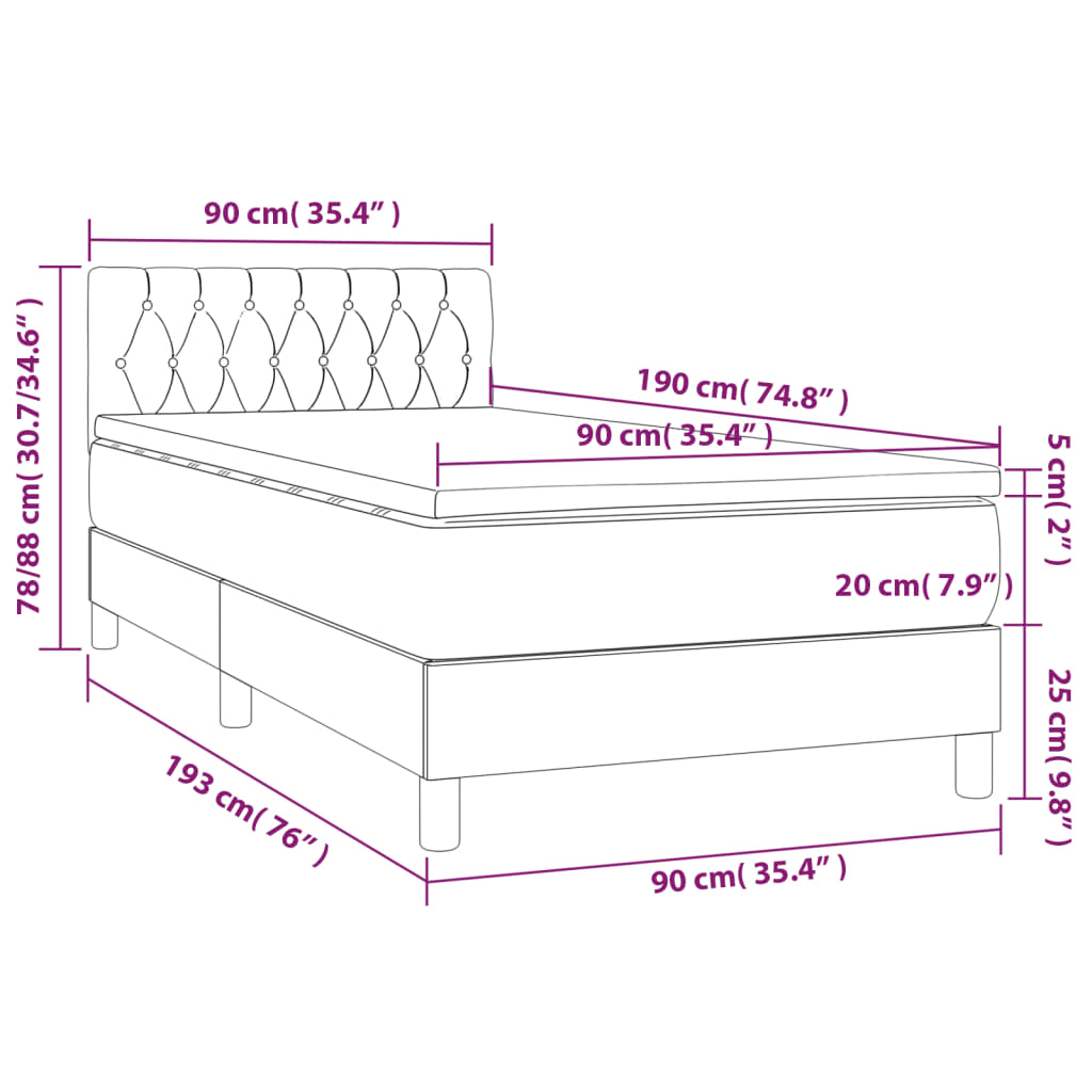 Krevet s oprugama i madracem plavi 90 x 190 cm od tkanine