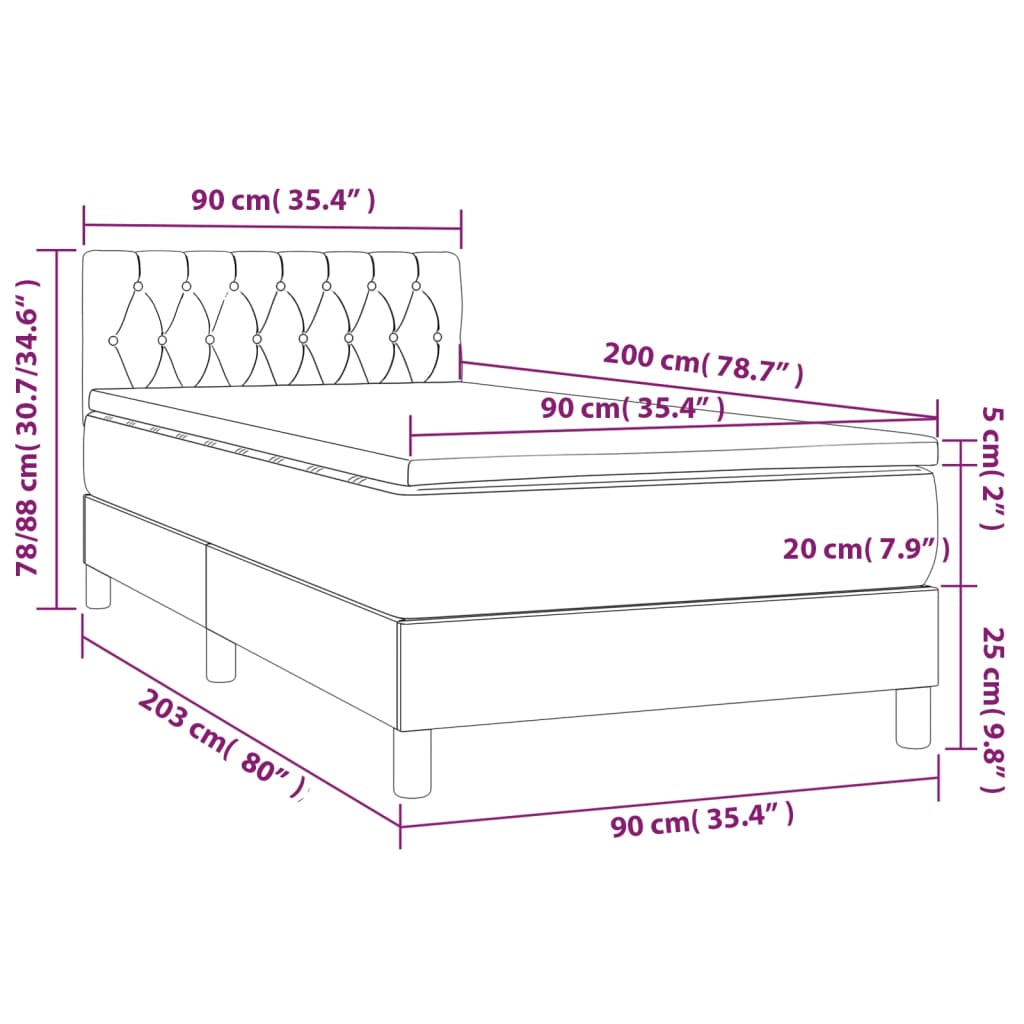 Krevet s oprugama i madracem crni 90x200 cm od tkanine