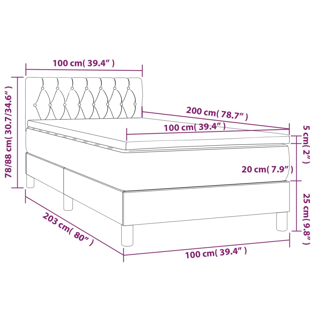 Krevet s oprugama i madracem svjetlosivi 100x200 cm od tkanine