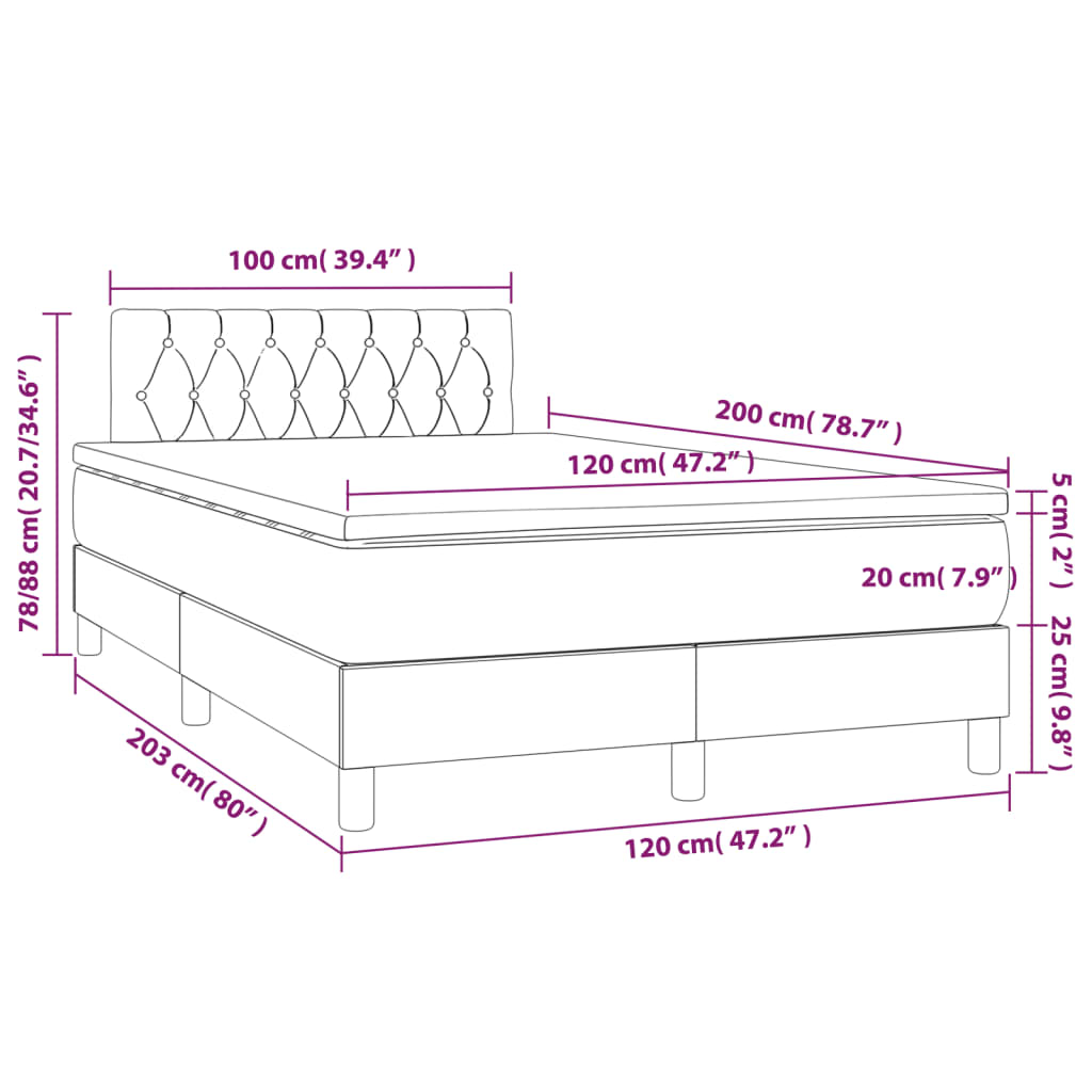 Krevet s oprugama i madracem krem 120 x 200 cm od tkanine