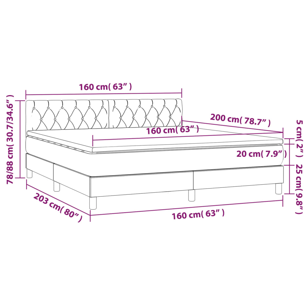 Krevet s oprugama i madracem krem 160x200 cm od tkanine