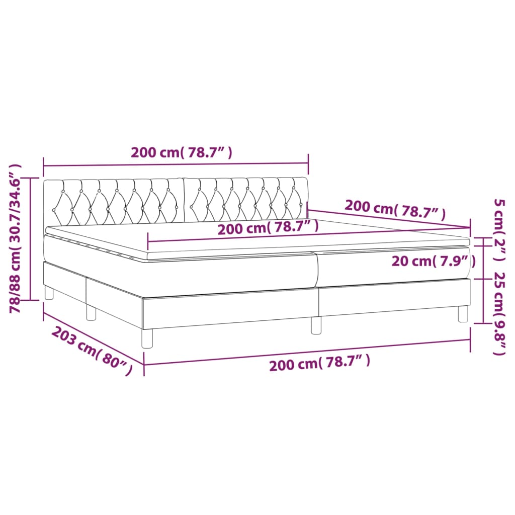 Krevet s oprugama i madracem crni 200x200 cm od tkanine