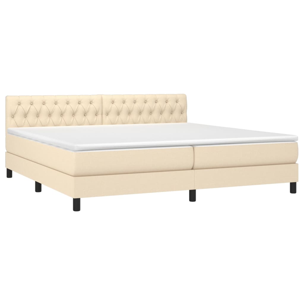 Krevet s oprugama i madracem krem 200 x 200 cm od tkanine