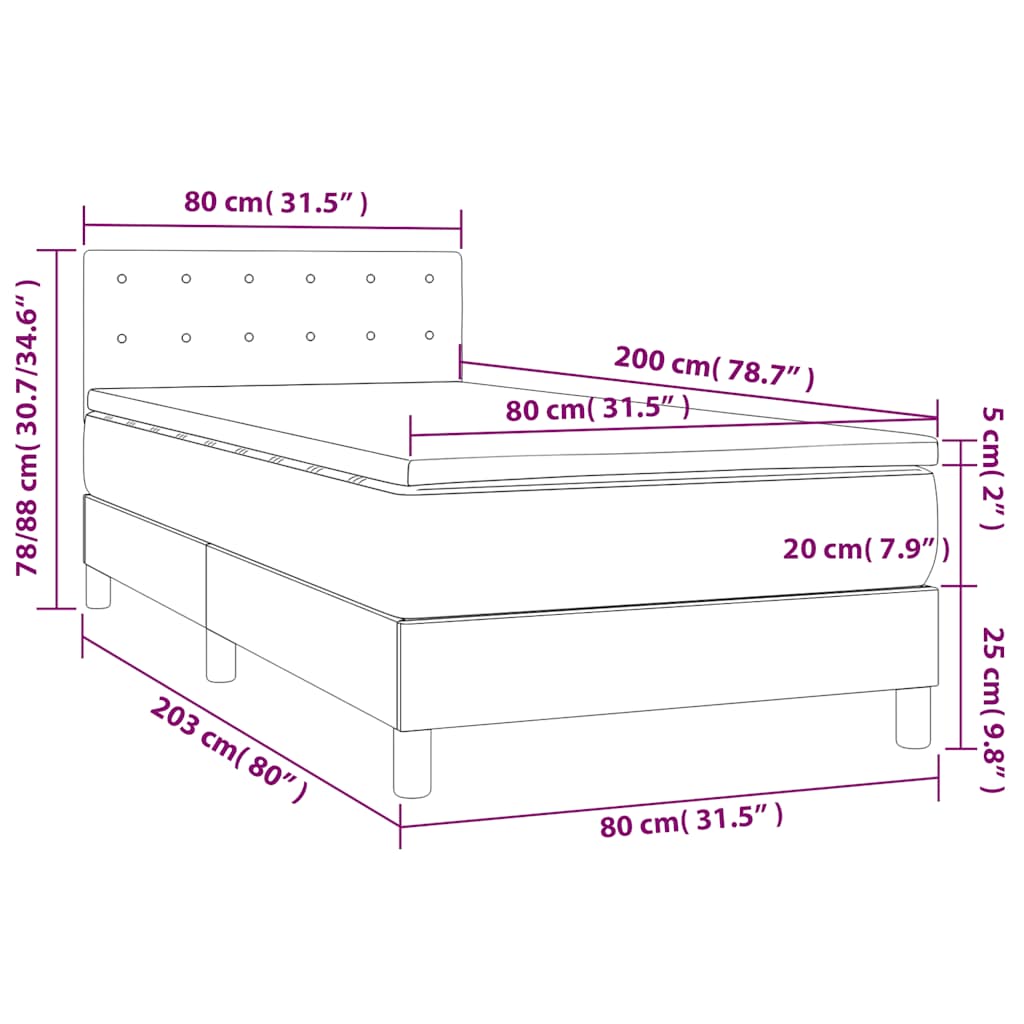 Krevet s oprugama i madracem plavi 80x200 cm od tkanine
