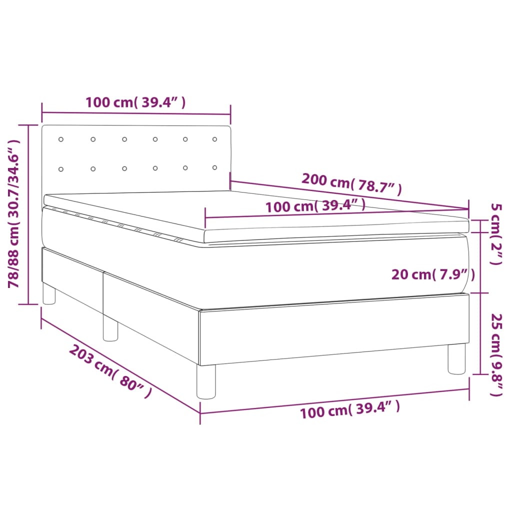 Krevet s oprugama i madracem plavi 100 x 200 cm od tkanine