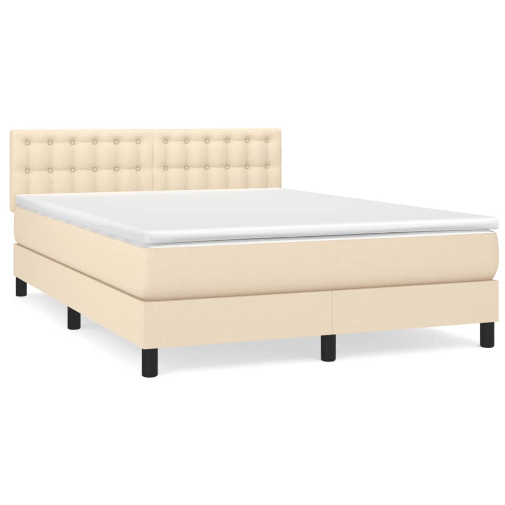 Krevet s oprugama i madracem krem 140 x 190 cm od tkanine