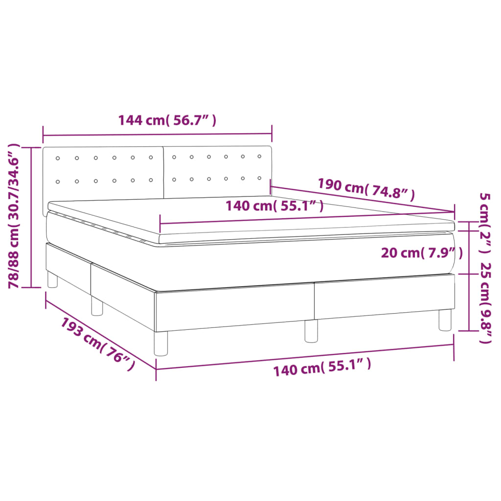 Krevet s oprugama i madracem krem 140 x 190 cm od tkanine